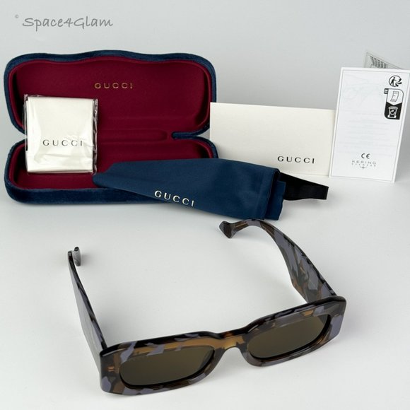 Gucci Men Sunglasses Spotted Lilac Havana Brown Rectangle GG1426S 003 NEW - Picture 5 of 9
